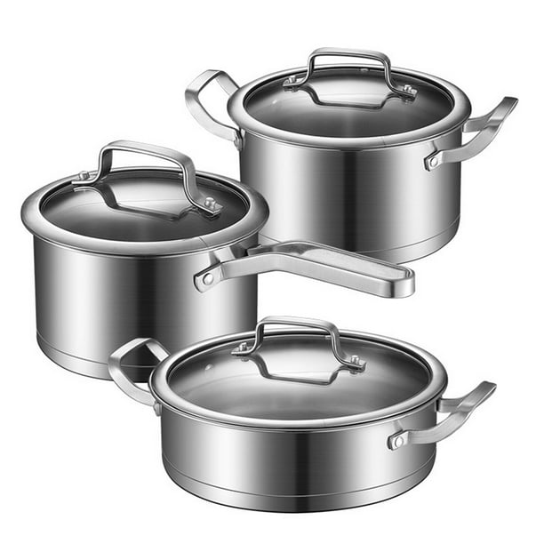 BRAND NEW 3PC STAINLESS STEEL COOKWARE SET KITCHEN COOKING FOOD SAUCEPAN MILK 